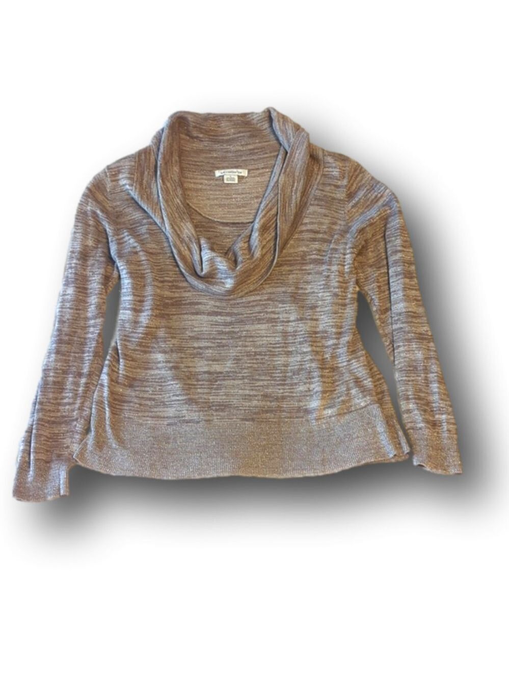 Heathered bronze shimmer cowl neck sweater with faux tank